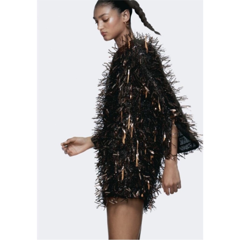 Zara Black Mini Dress with Metallic Accents